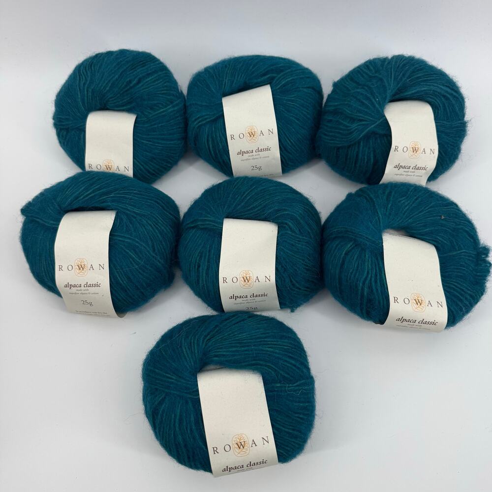 Rowan Alpaca Classic Yarn Lot Of 7 Teal Same Dye Lot Alpaca Cotton Knitting Yarn